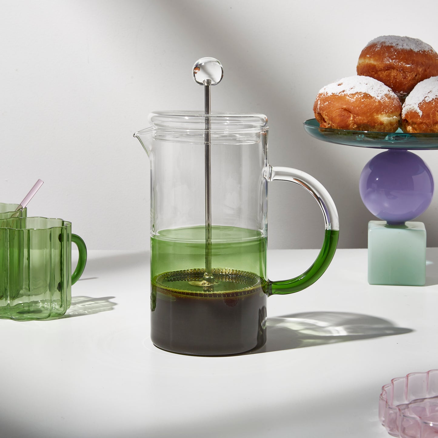 TWO TONE COFFEE PLUNGER - CLEAR + GREEN - Fazeek Drinkware Glasses