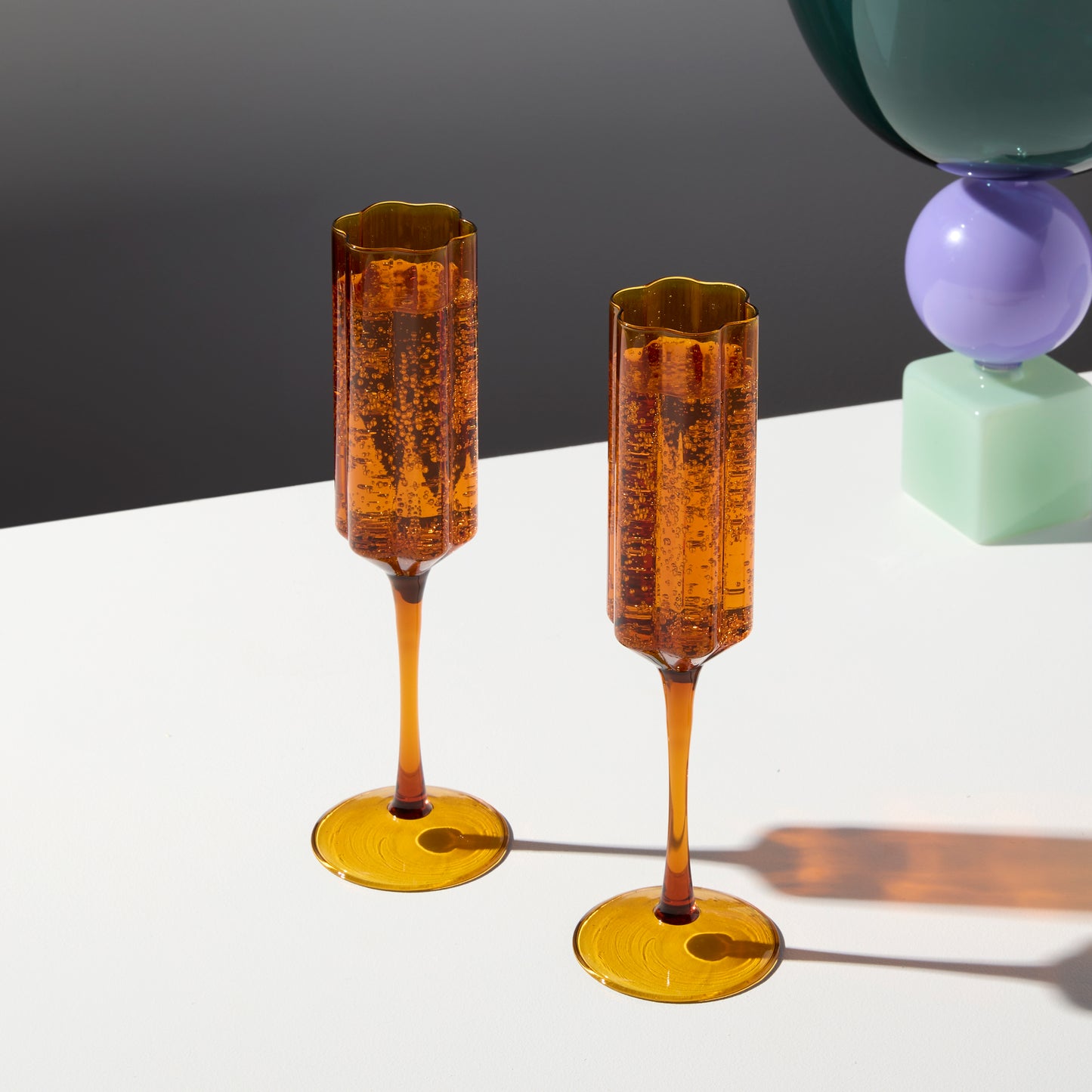 TWO x WAVE FLUTES - AMBER - Fazeek Drinkware Flute