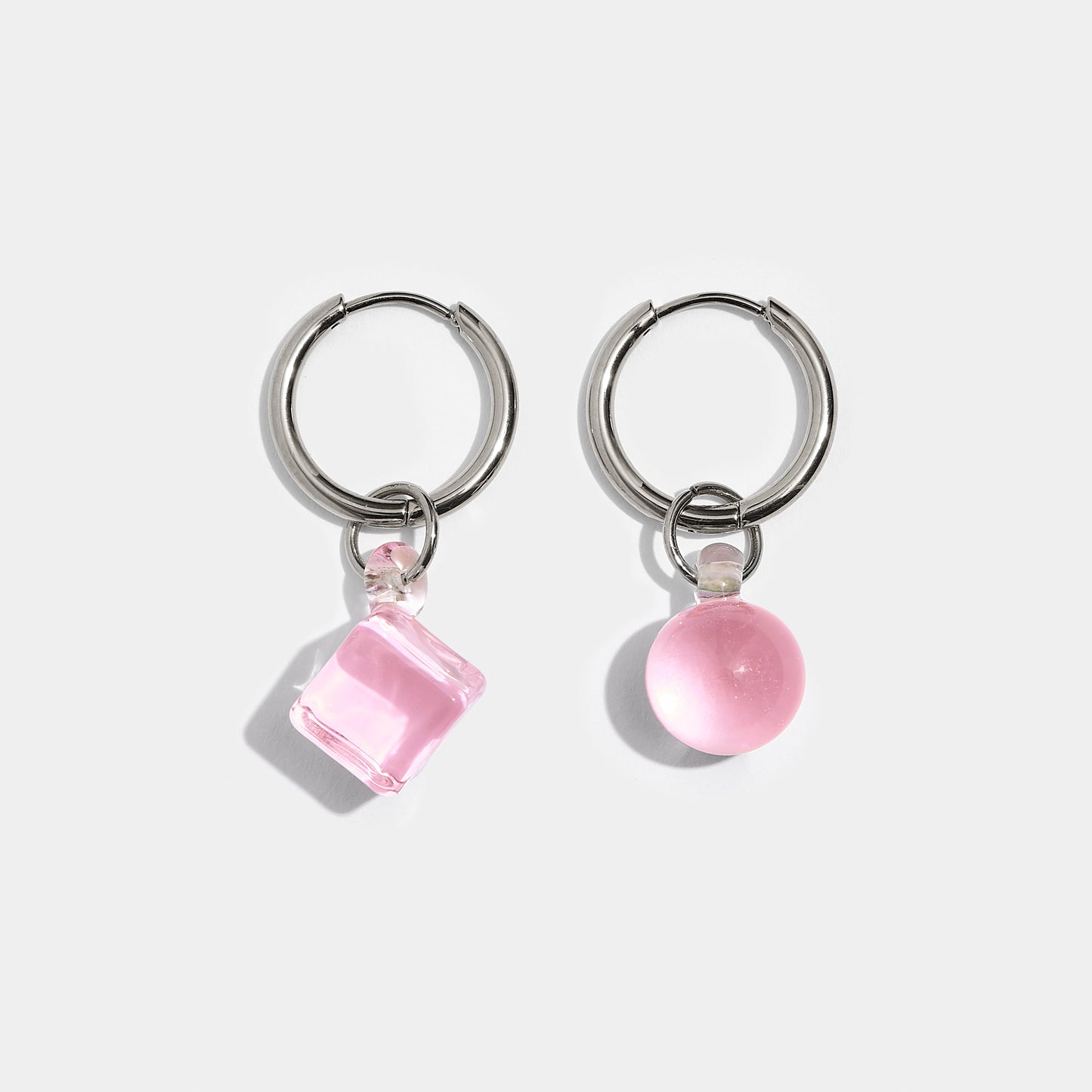 Pink Geo Earrings - Silver