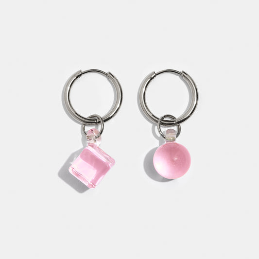 Pink Geo Earrings - Silver