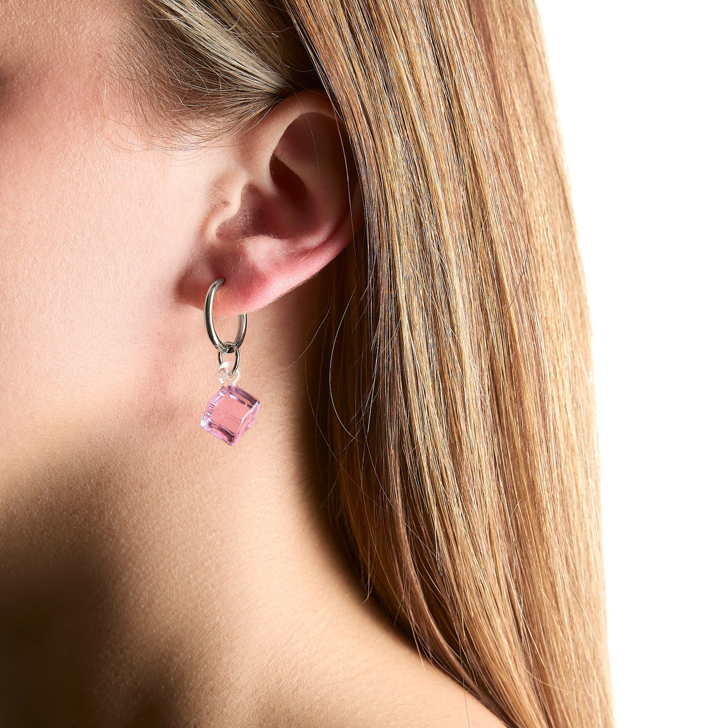 Pink Geo Earrings - Silver