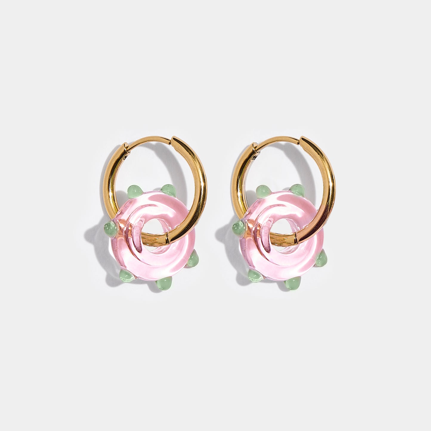 Pink Orb Earrings - Gold