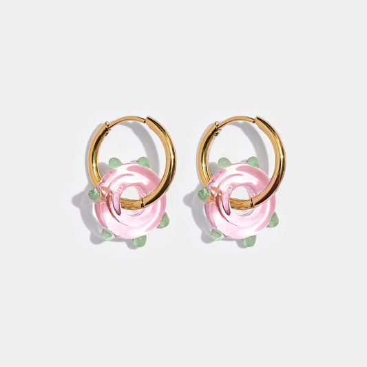 Pink Orb Earrings - Gold