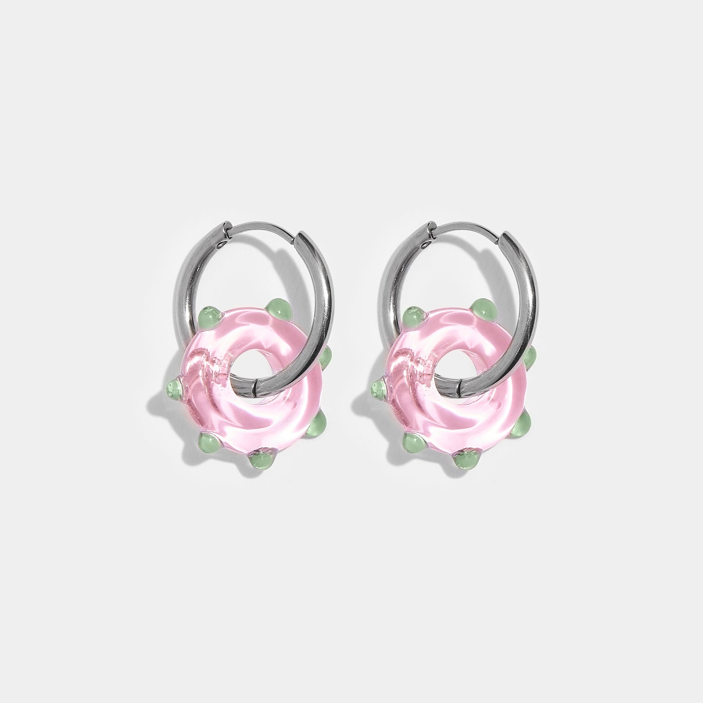 Pink Orb Earrings - Silver