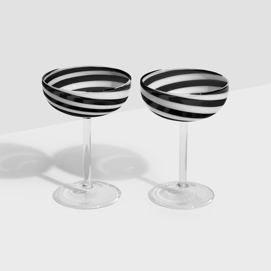 TWO X SWIRL COUPE GLASSES - BLACK/WHITE