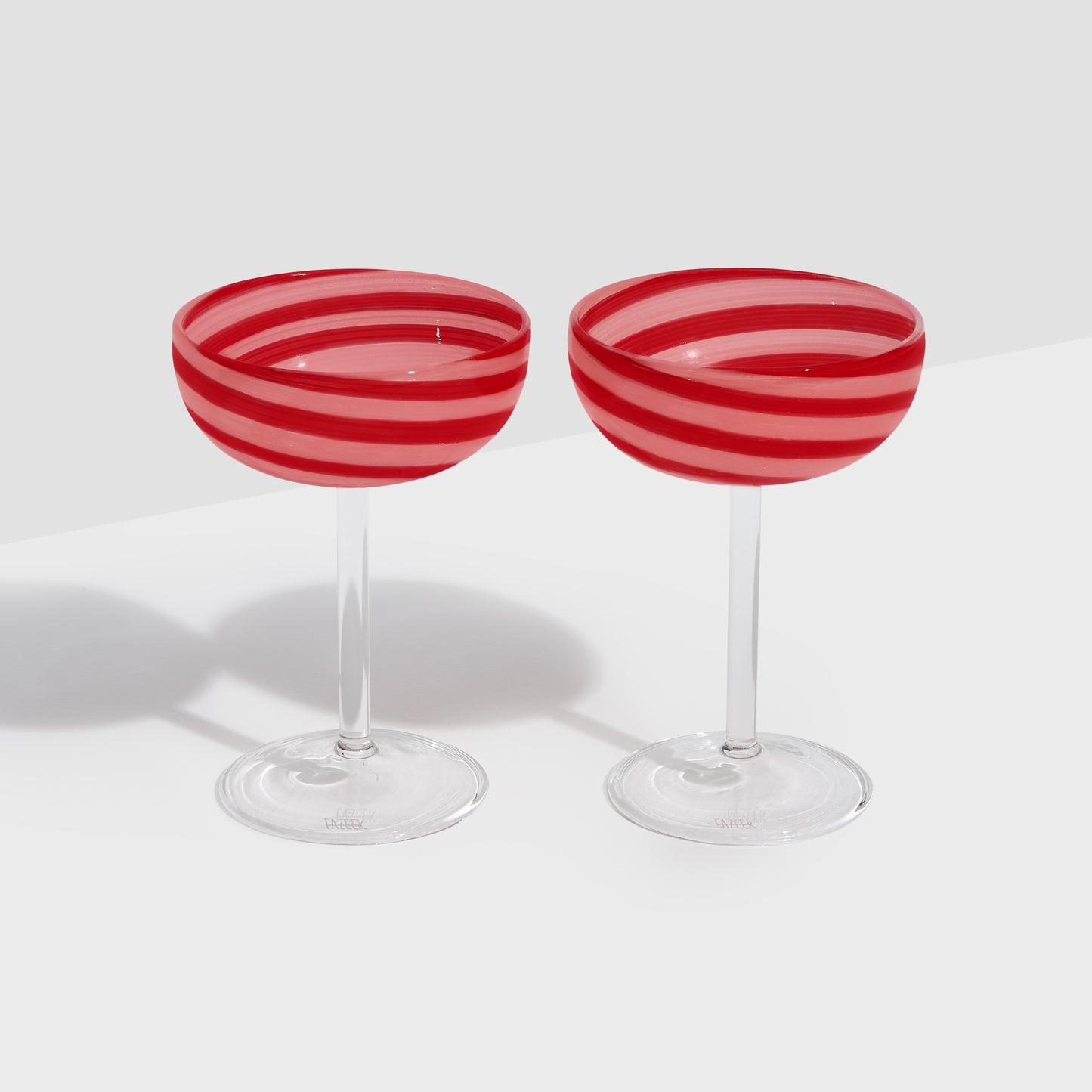 TWO X SWIRL COUPE GLASSES - RED/PINK