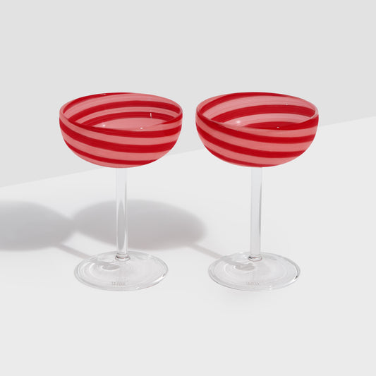 TWO X SWIRL COUPE GLASSES - RED/PINK