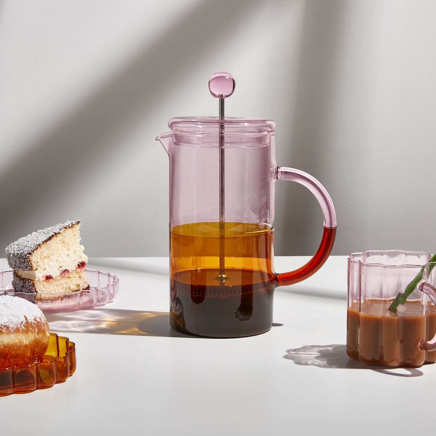 TWO TONE COFFEE PLUNGER - PINK + AMBER - Fazeek Drinkware Glasses