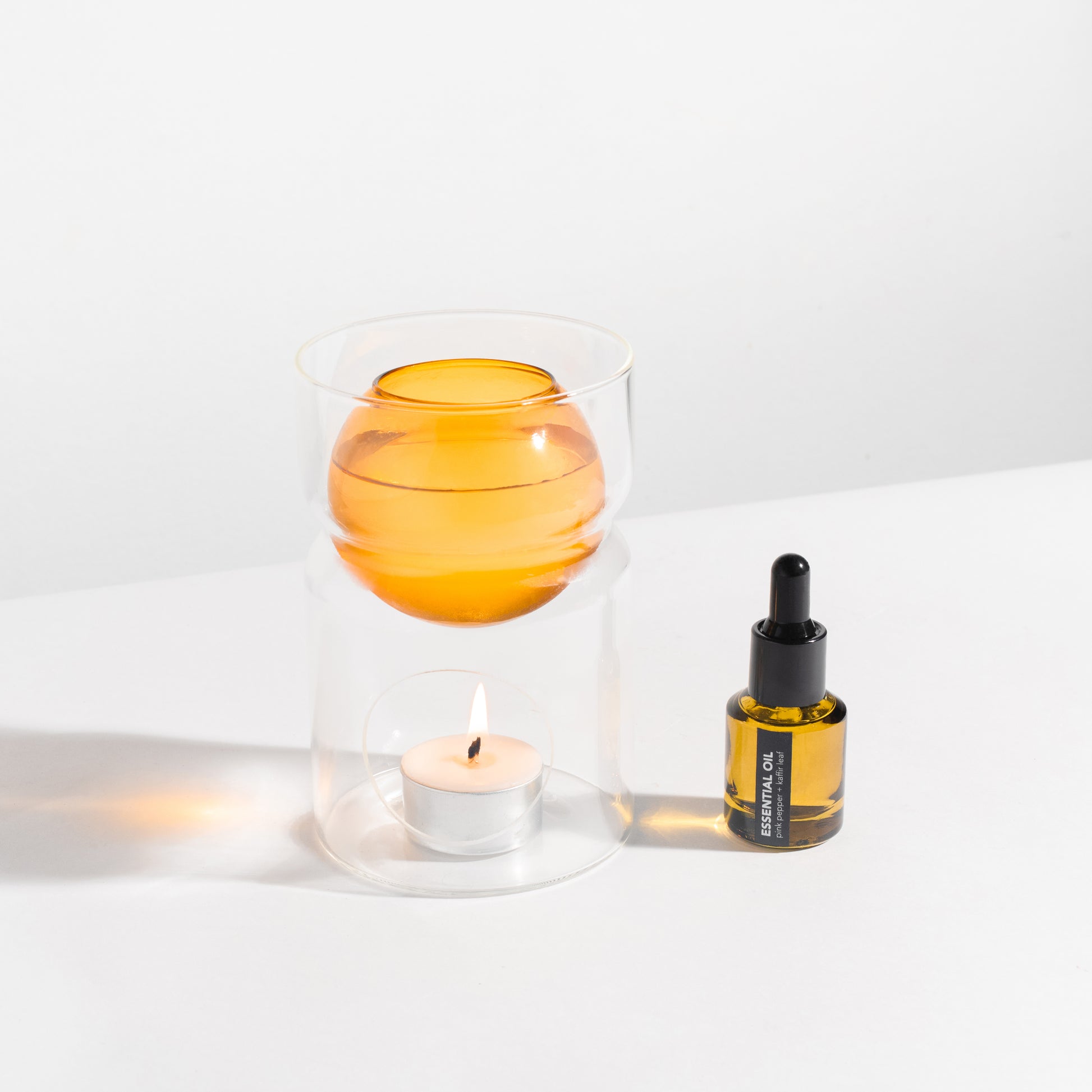 OIL BURNER & TEA LIGHT CANDLE - CLEAR + AMBER - Fazeek Home Decor Home Fragrance Oil Burner