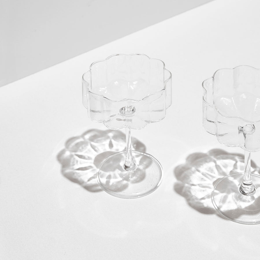TWO x WAVE COUPE GLASSES - CLEAR - Fazeek Drinkware Coupe Glass