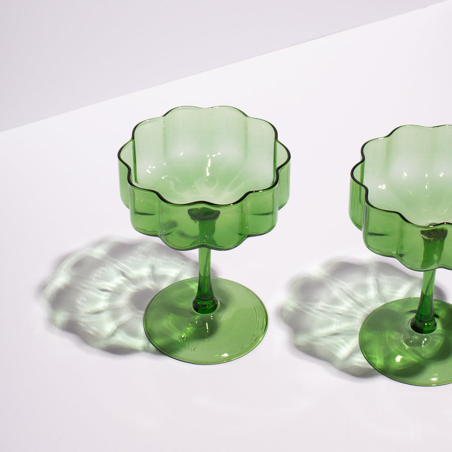 TWO x WAVE COUPE GLASSES - GREEN - Fazeek Drinkware Coupe Glass
