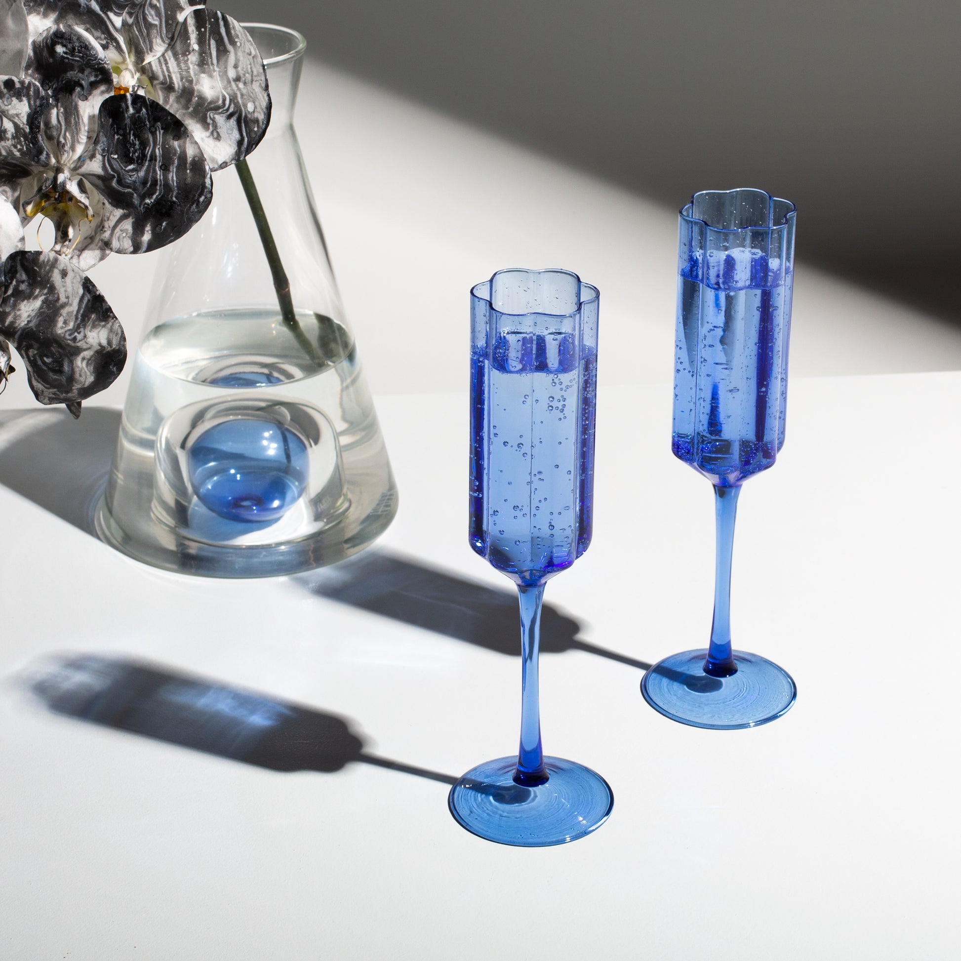 TWO x WAVE FLUTES - BLUE - Fazeek Drinkware Flute