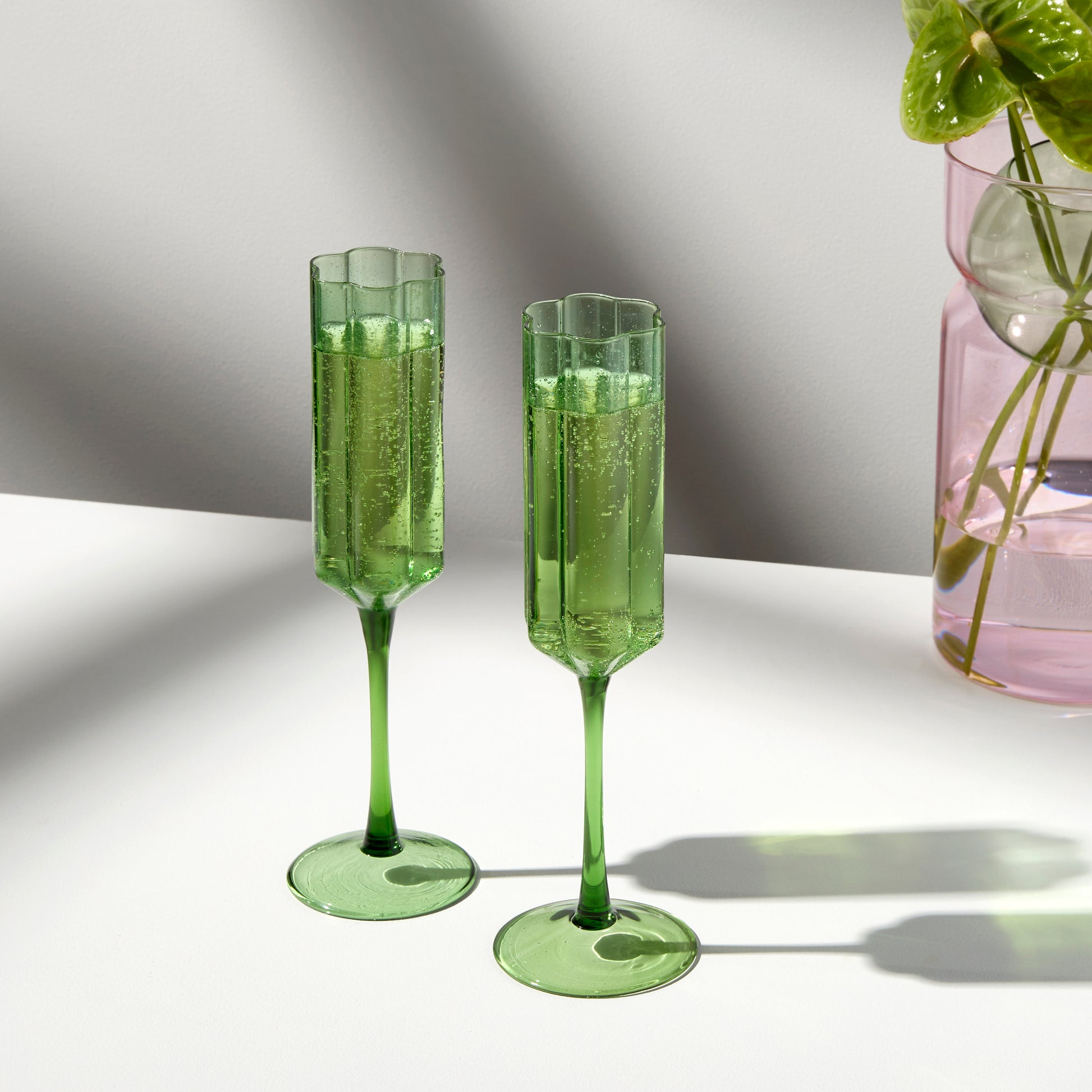 TWO x WAVE FLUTES - GREEN - Fazeek Drinkware Flute