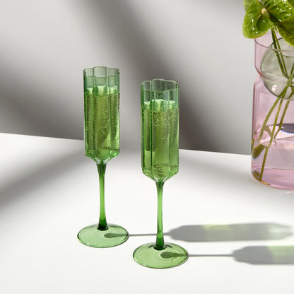 TWO x WAVE FLUTES - GREEN - Fazeek Drinkware Flute