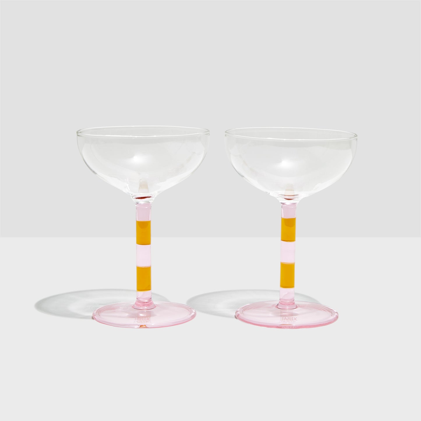 TWO x STRIPED COUPE GLASSES - PINK + AMBER - Fazeek Drinkware Coupe Glass