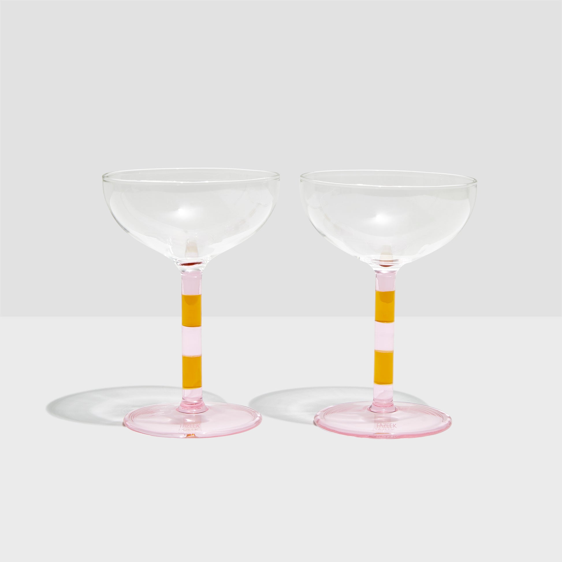 TWO x STRIPED COUPE GLASSES - PINK + AMBER - Fazeek Drinkware Coupe Glass