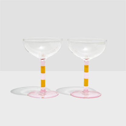 TWO x STRIPED COUPE GLASSES - PINK + AMBER - Fazeek Drinkware Coupe Glass
