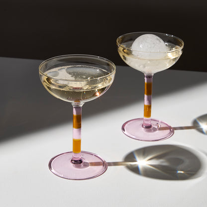 TWO x STRIPED COUPE GLASSES - PINK + AMBER - Fazeek Drinkware Coupe Glass
