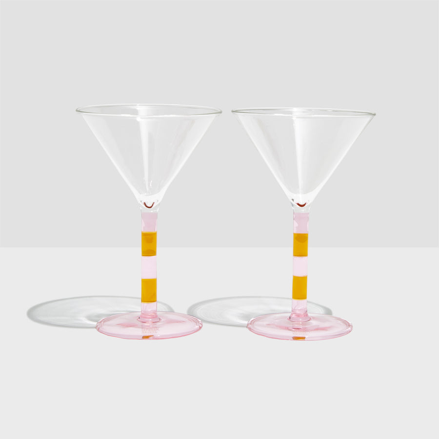 TWO x STRIPED MARTINI GLASSES - PINK + AMBER - Fazeek Drinkware Coupe Glass