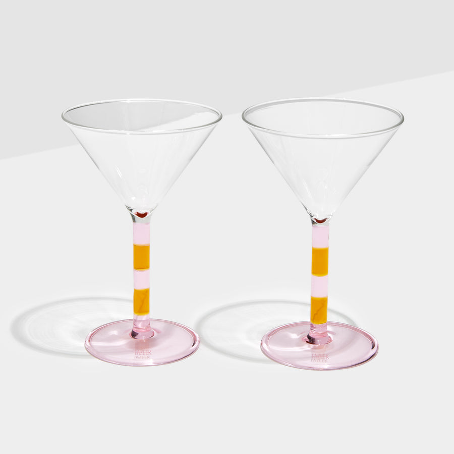 TWO x STRIPED MARTINI GLASSES - PINK + AMBER - Fazeek Drinkware Coupe Glass