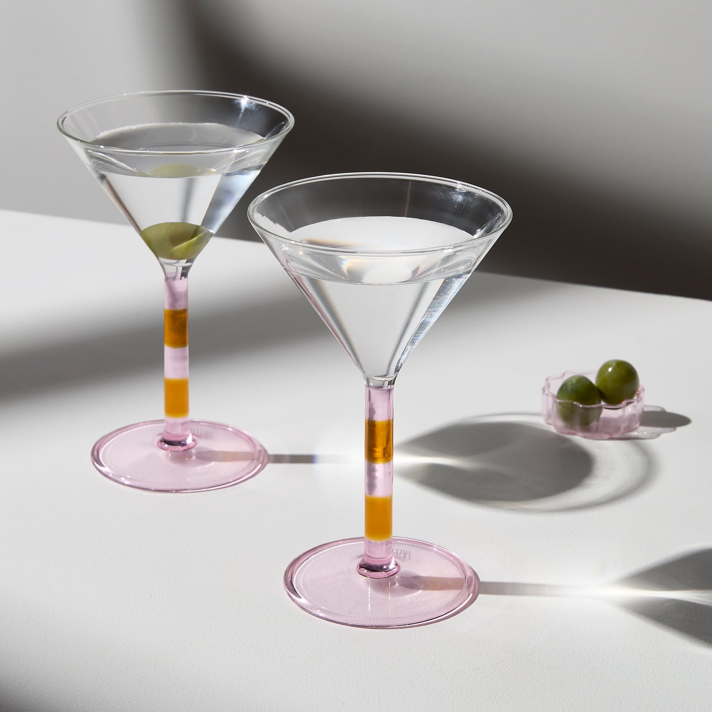 TWO x STRIPED MARTINI GLASSES - PINK + AMBER - Fazeek Drinkware Coupe Glass
