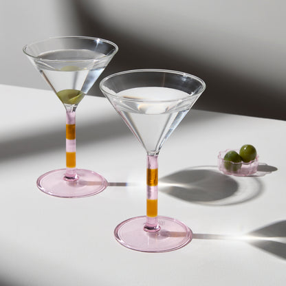 TWO x STRIPED MARTINI GLASSES - PINK + AMBER - Fazeek Drinkware Coupe Glass