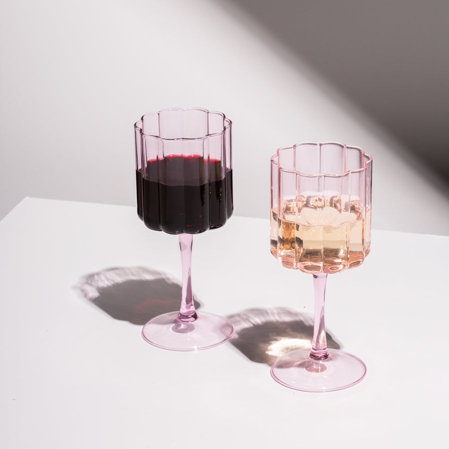 TWO x WAVE WINE GLASSES - PINK - Fazeek Drinkware Wine Glass