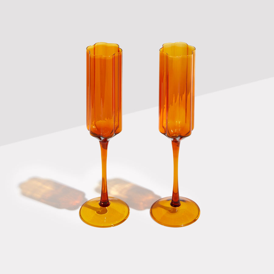 TWO x WAVE FLUTES - AMBER - Fazeek Drinkware Flute