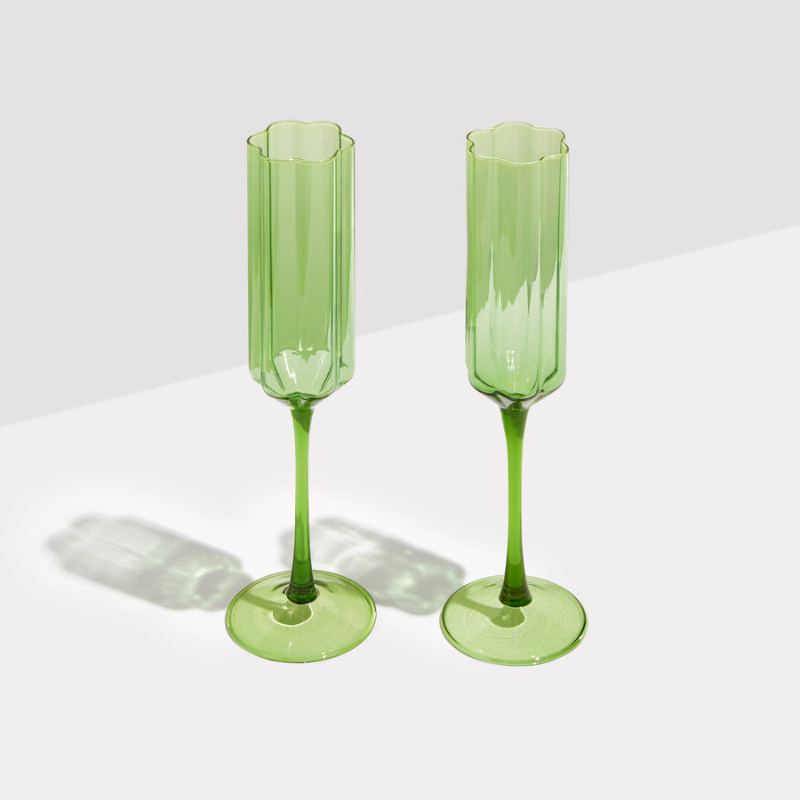 TWO x WAVE FLUTES - GREEN - Fazeek Drinkware Flute