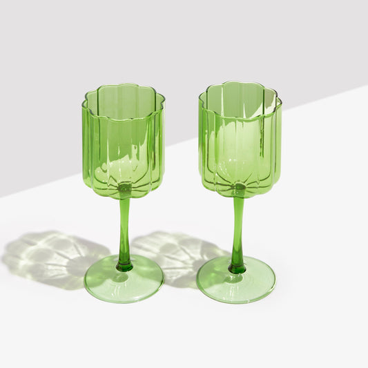 TWO x WAVE WINE GLASSES - GREEN - Fazeek Drinkware Wine Glass
