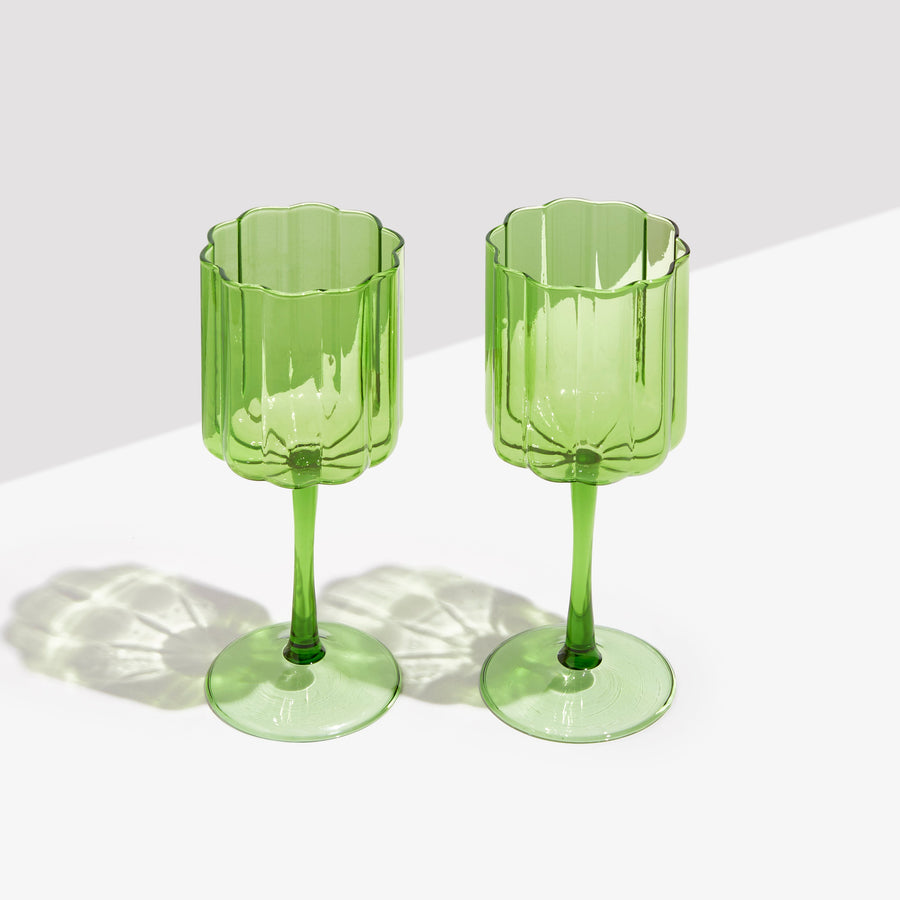 TWO x WAVE WINE GLASSES - GREEN - Fazeek Drinkware Wine Glass