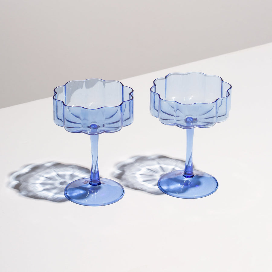 TWO x WAVE COUPE GLASSES - BLUE - Fazeek Drinkware Coupe Glass