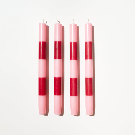 FOUR x STRIPED CANDLES - PINK + MAROON - Fazeek Home Decor Candles