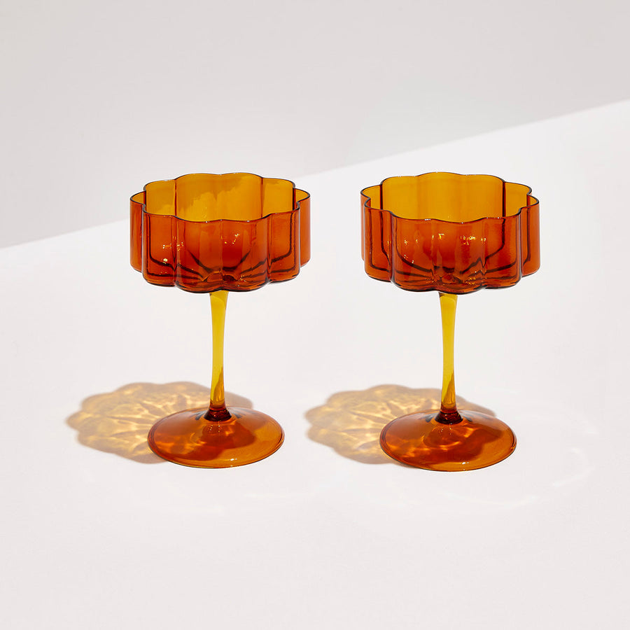 TWO x WAVE COUPE GLASSES - AMBER - Fazeek Drinkware Coupe Glass