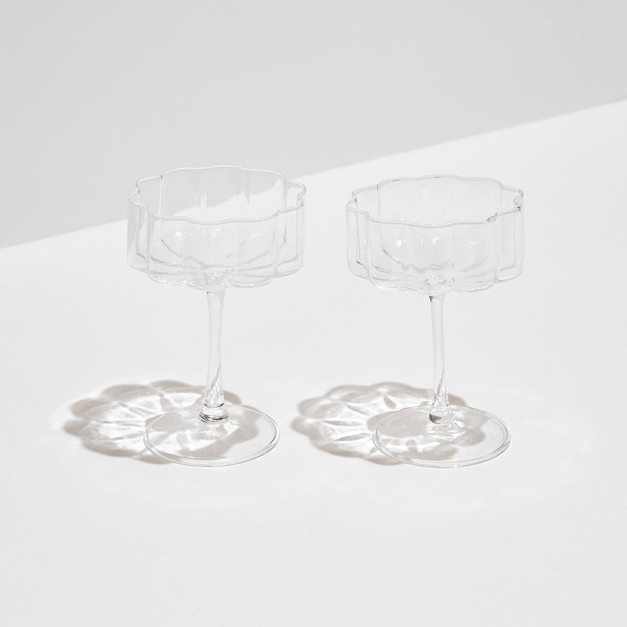 TWO x WAVE COUPE GLASSES - CLEAR - Fazeek Drinkware Coupe Glass