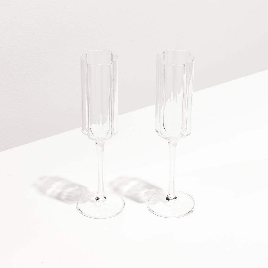 TWO x WAVE FLUTES - CLEAR - Fazeek Drinkware Flute