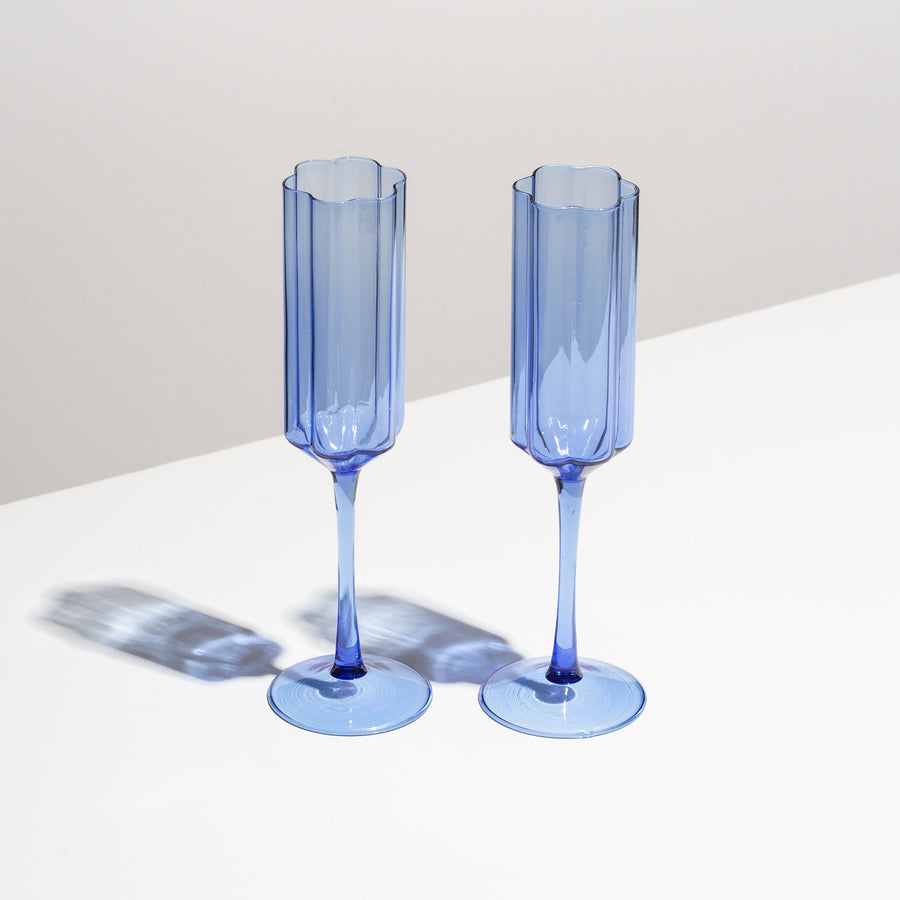 TWO x WAVE FLUTES - BLUE - Fazeek Drinkware Flute