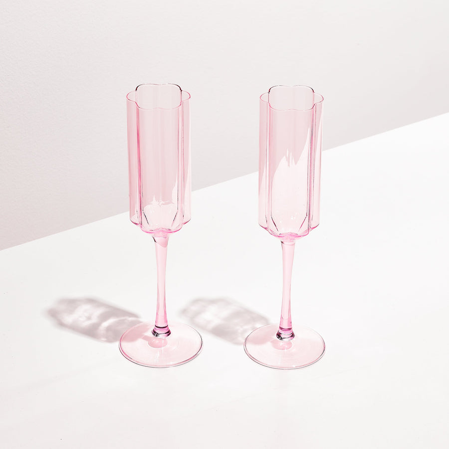 TWO x WAVE FLUTES - PINK - Fazeek Drinkware Flute