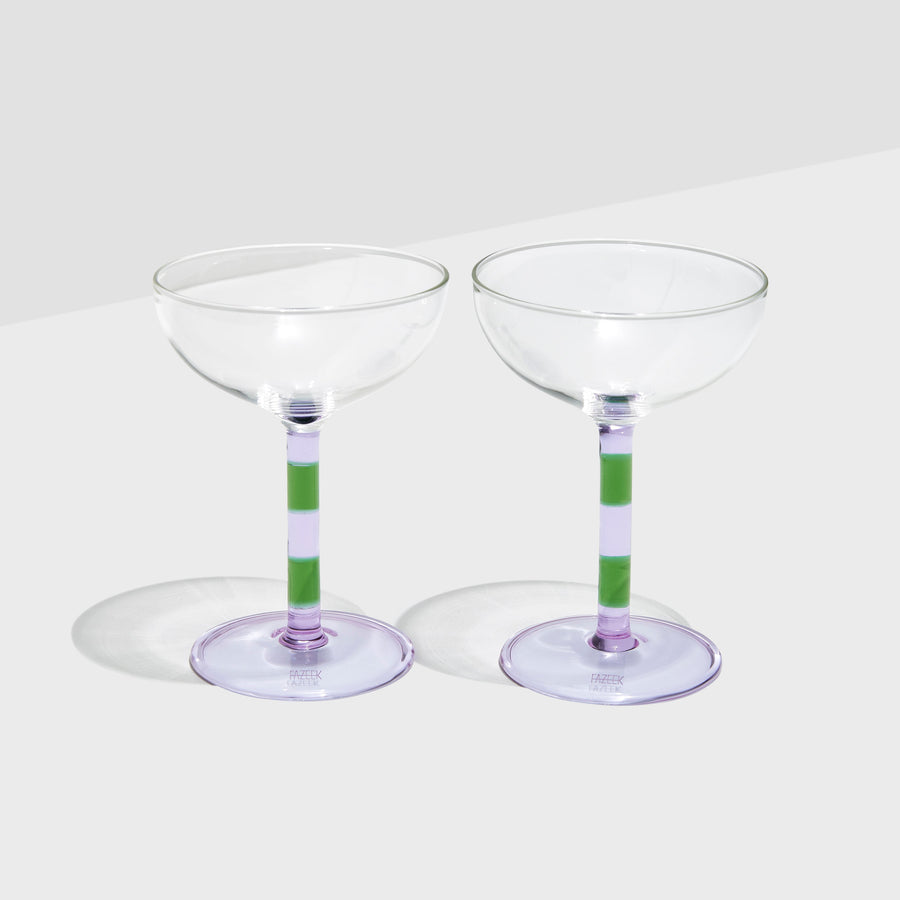 TWO x STRIPED COUPE GLASSES - LILAC + GREEN - Fazeek Drinkware Coupe Glass