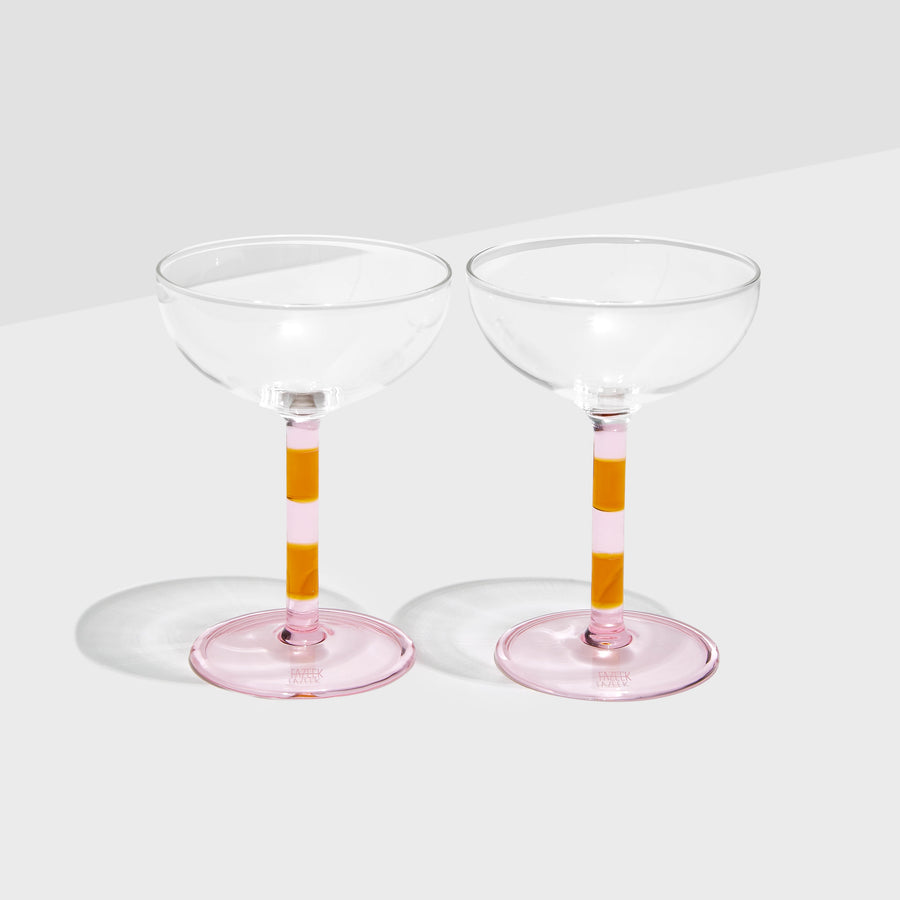 TWO x STRIPED COUPE GLASSES - PINK + AMBER - Fazeek Drinkware Coupe Glass