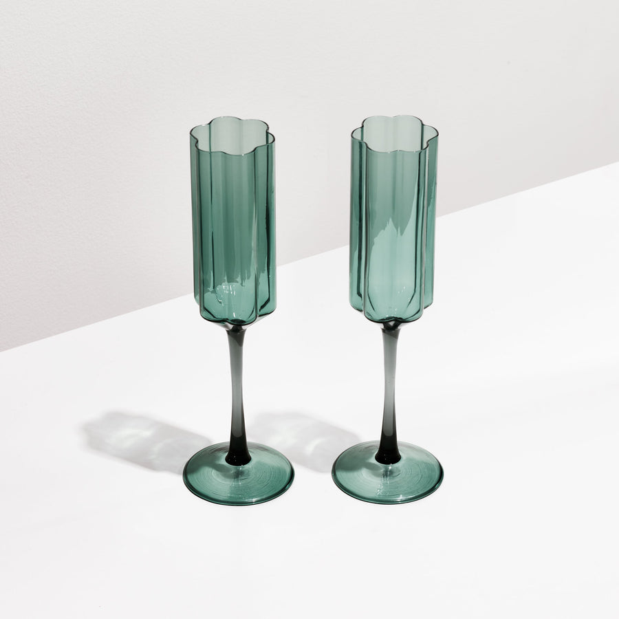 TWO x WAVE FLUTES - TEAL - Fazeek Drinkware Flute