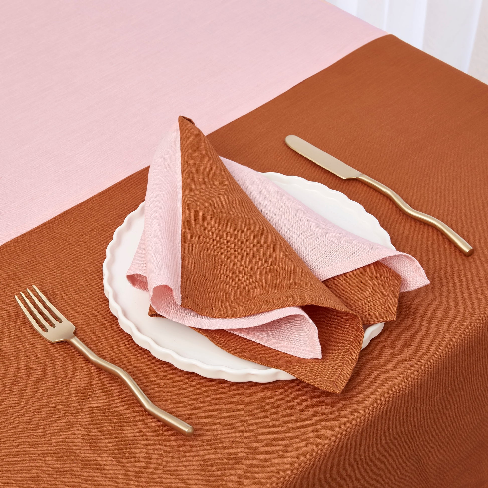 TWO x HALF HALF NAPKINS - PINK + TERRACOTTA - Fazeek Dining Diningware Bowl