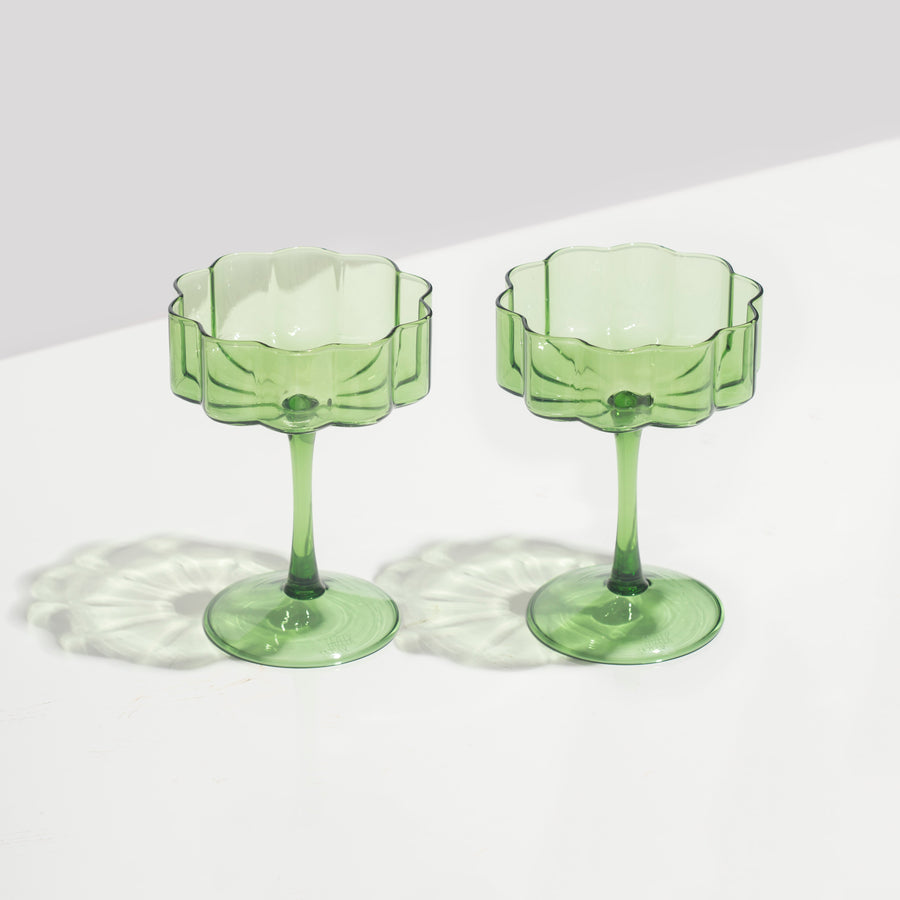 TWO x WAVE COUPE GLASSES - GREEN - Fazeek Drinkware Coupe Glass