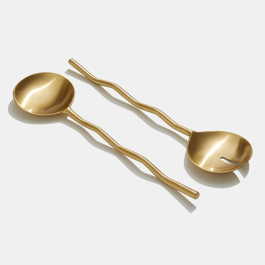 WAVE SALAD SERVERS - BRASS - Fazeek Dining Diningware Bowl
