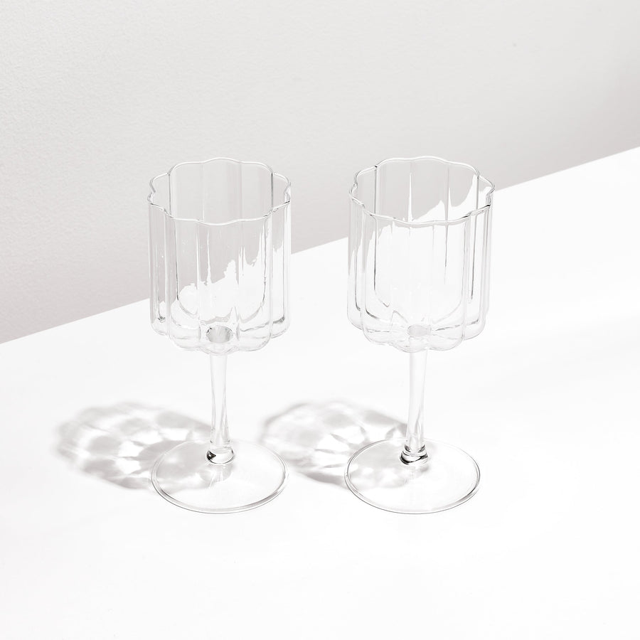 TWO x WAVE WINE GLASSES - CLEAR - Fazeek Drinkware Wine Glass