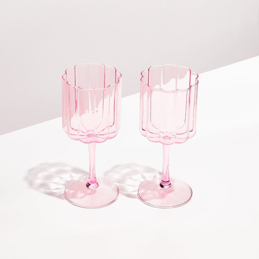 TWO x WAVE WINE GLASSES - PINK - Fazeek Drinkware Wine Glass
