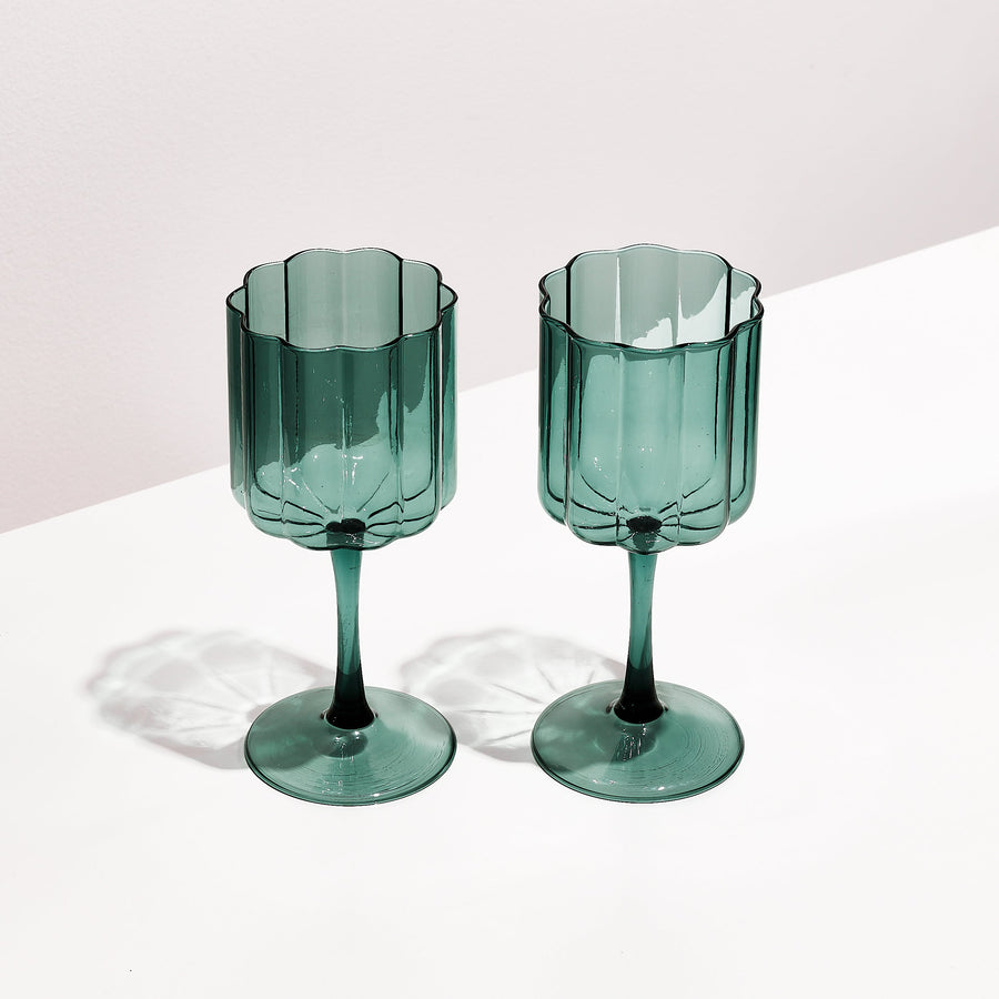 TWO x WAVE WINE GLASSES - TEAL - Fazeek Drinkware Wine Glass
